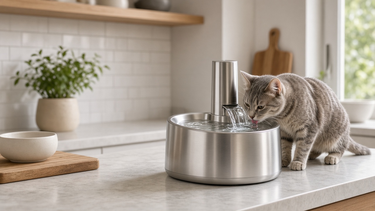 Fontaine à eau pour chat dans une cuisine moderne