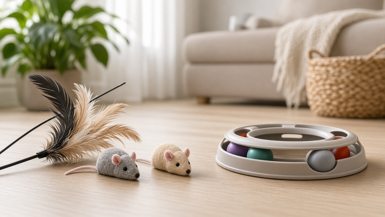 Jouets pour chat : plume, souris et piste à balles